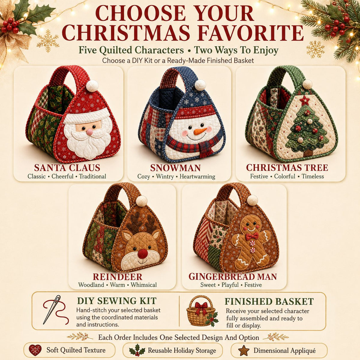 Christmas Quilted Carry Basket – DIY Sewing Kit & Finished Basket