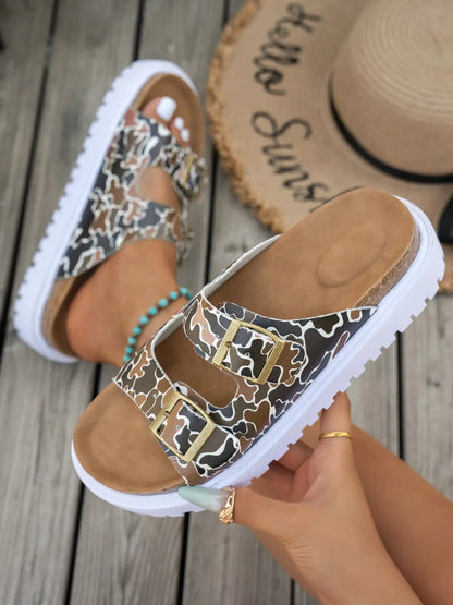 Women's Leopard Print Sandals – Adjustable Strap