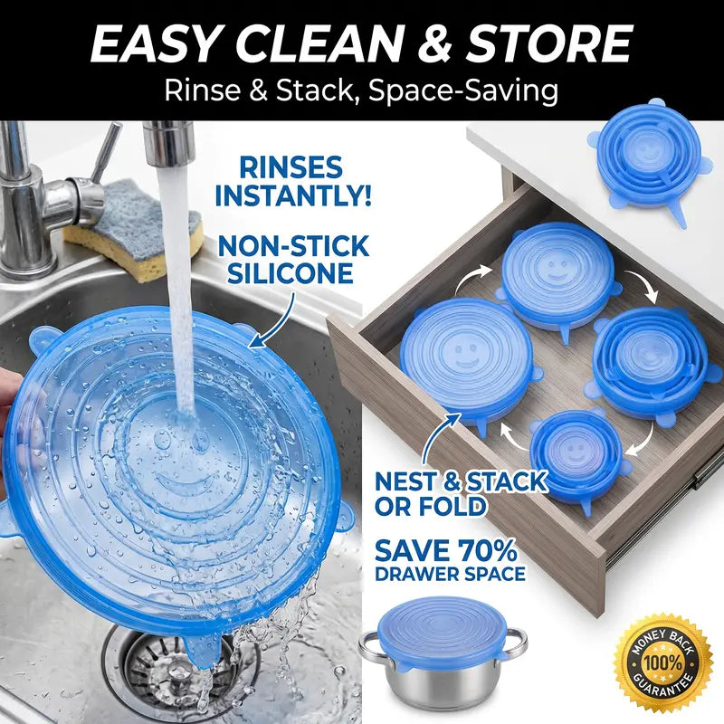Universal Reusable Silicone Lids – 6 PCS Pack