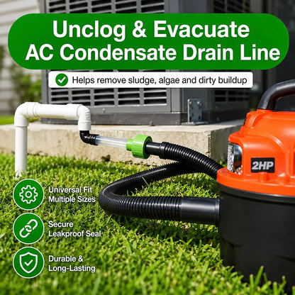 Universal AC Drain Line Cleaner Adapter, Wet/Dry Vacuum Attachment