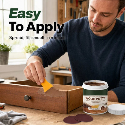 Wood Repair Filler Putty – Fills Cracks & Chips, Smooths Surfaces, Blends with Dark Wood