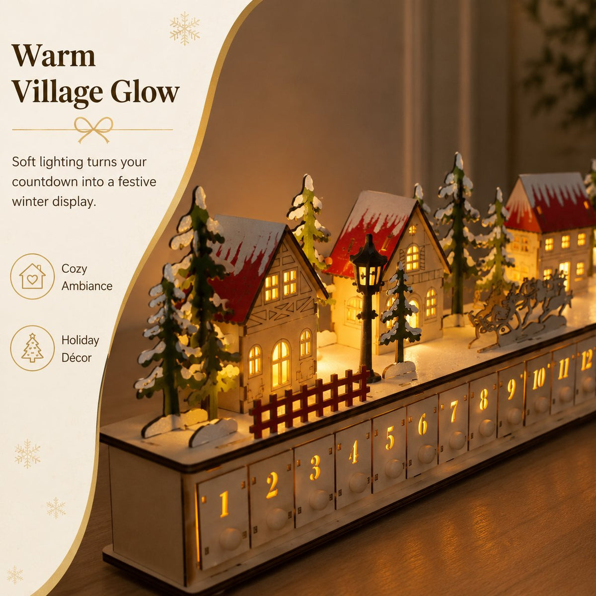 Christmas Magic Lighted Wooden Christmas Advent Calendar 24 Drawers for Festive Holiday Countdown