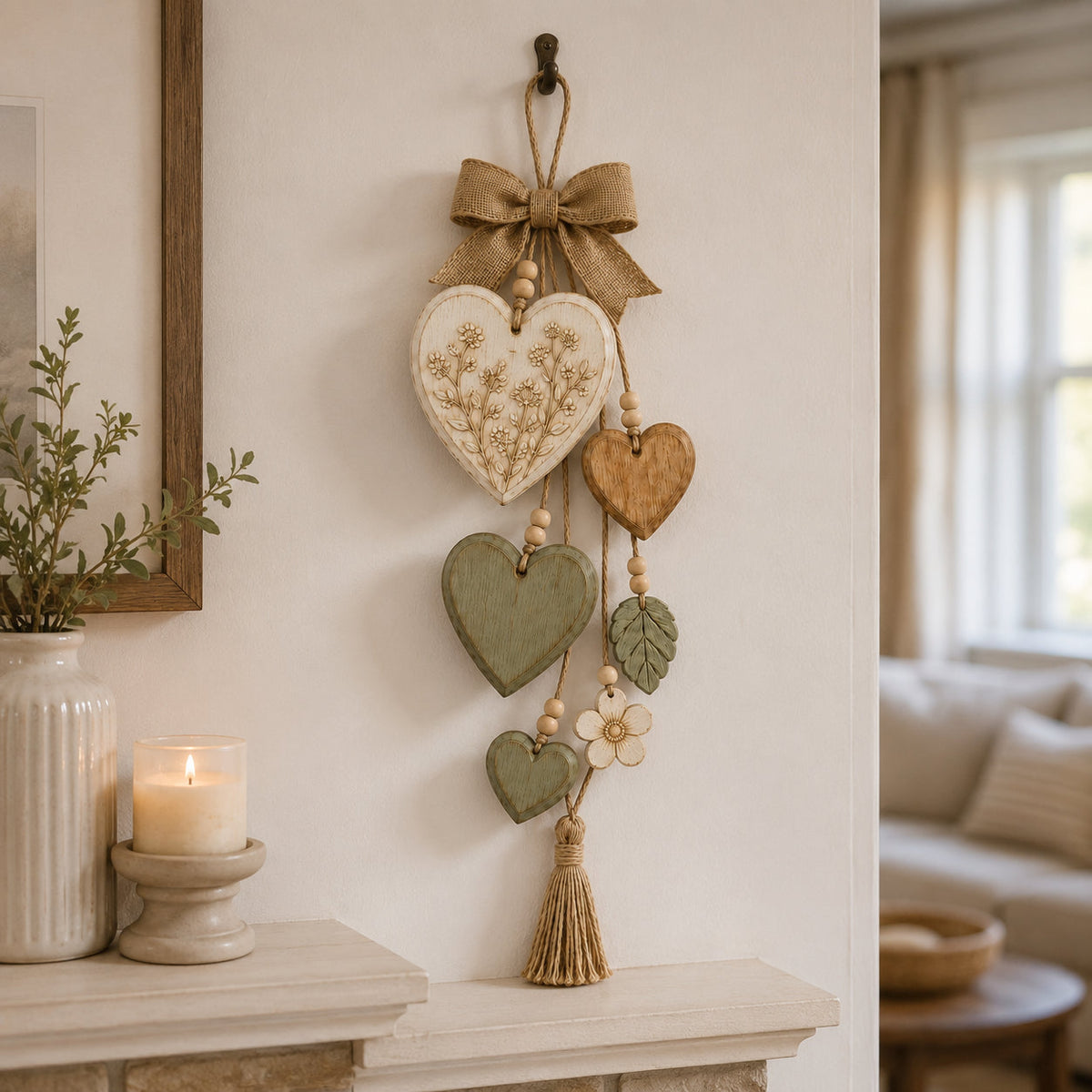 Rustic Heart & Wildflower Wall Hanging – Solid Wood Farmhouse Décor