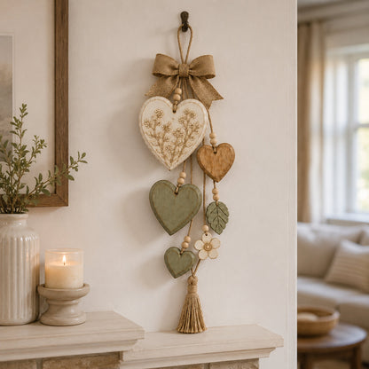 Rustic Heart & Wildflower Wall Hanging – Solid Wood Farmhouse Décor