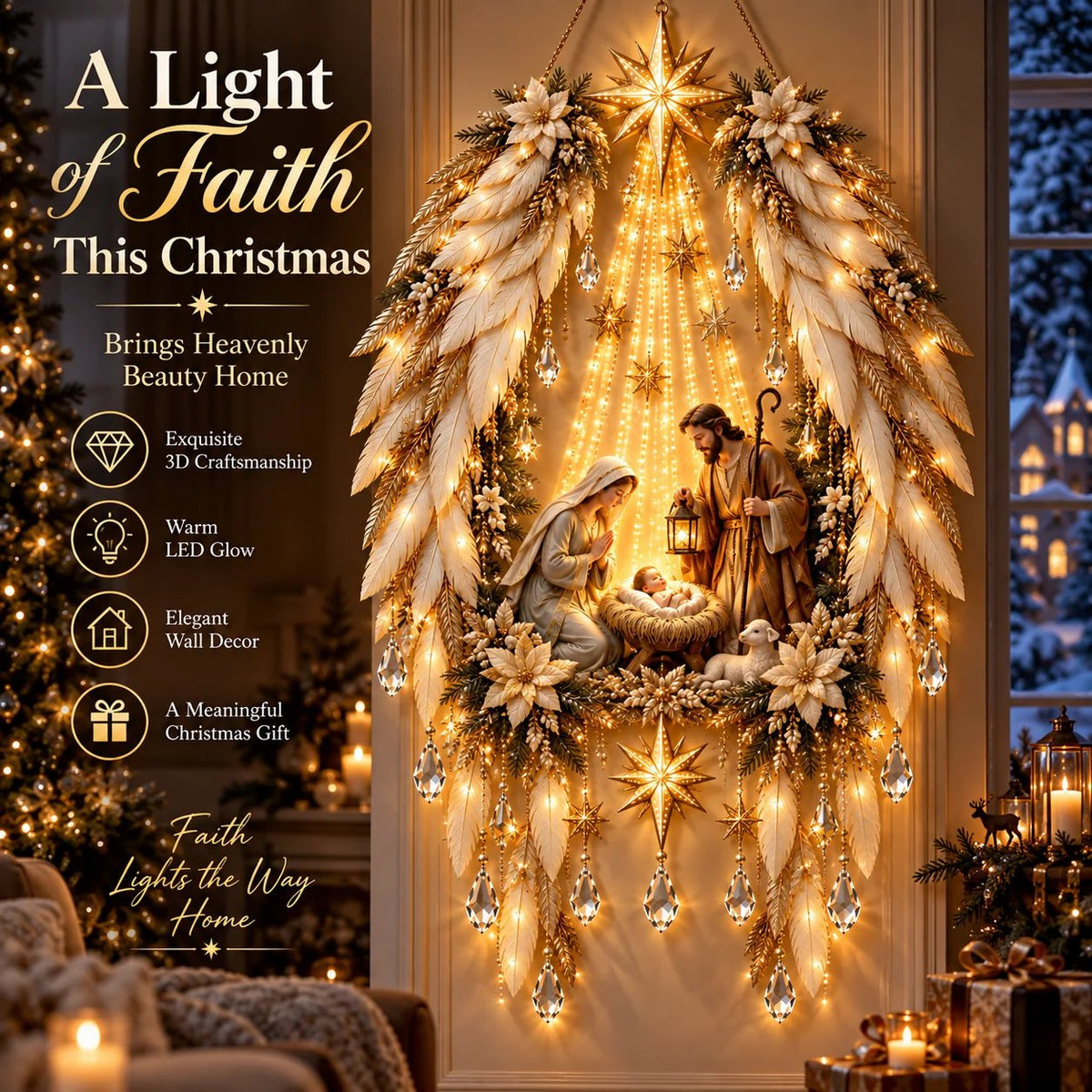 Heavenly Angel Wings Nativity Light – Lighted Christmas Wall Decor