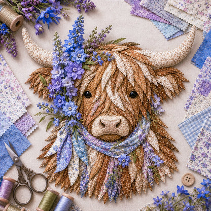 Birth Flower Highland Cow 3D Layered Fabric Art DIY Kit (Beginner-friendly) Buy 2 Free Shipping
