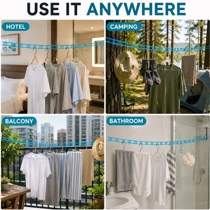 3 Roll Portable Clothesline – 196.85 Inch Adjustable Laundry Line, Windproof & Non-Slip