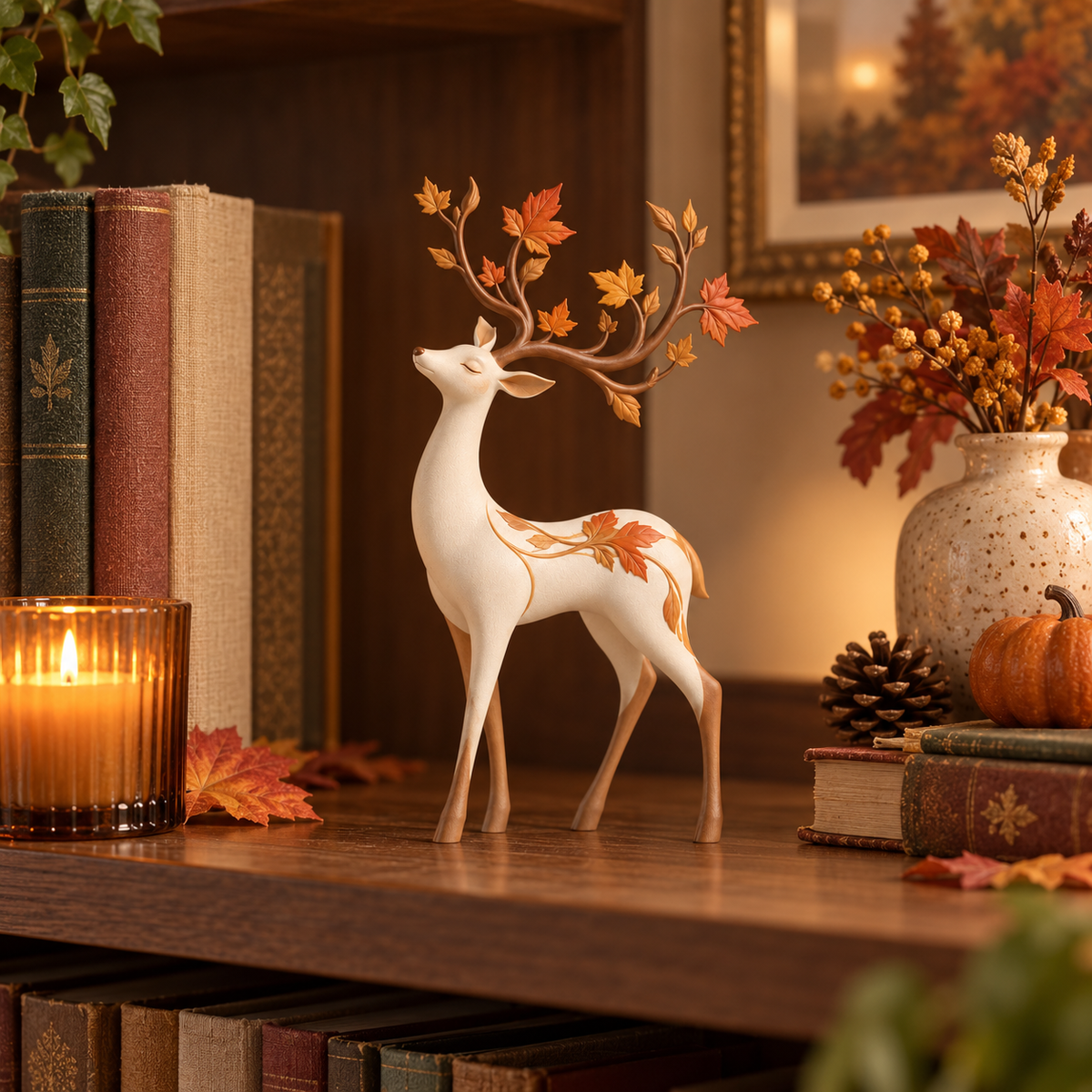 Autumn Leaf Antler Deer Figurine
