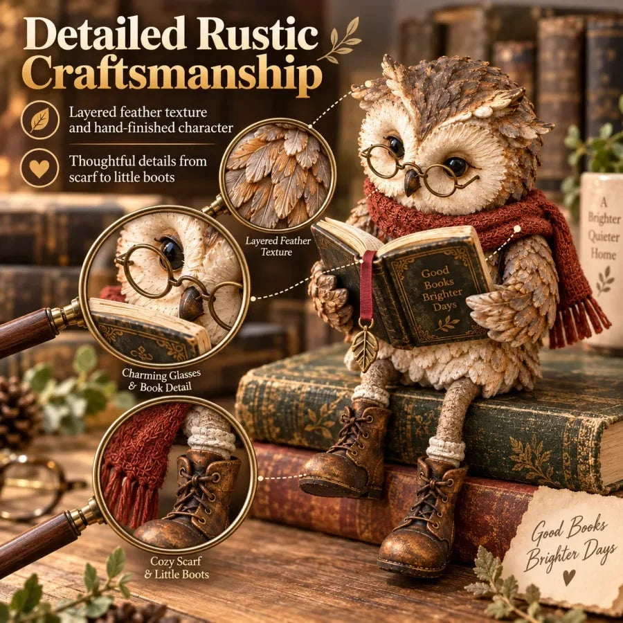 Reading Owl Figurine – Whimsical Book Lover Decor