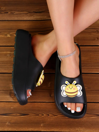 Women's Cartoon Print Flip Flops – Chunky Sole, Lightweight