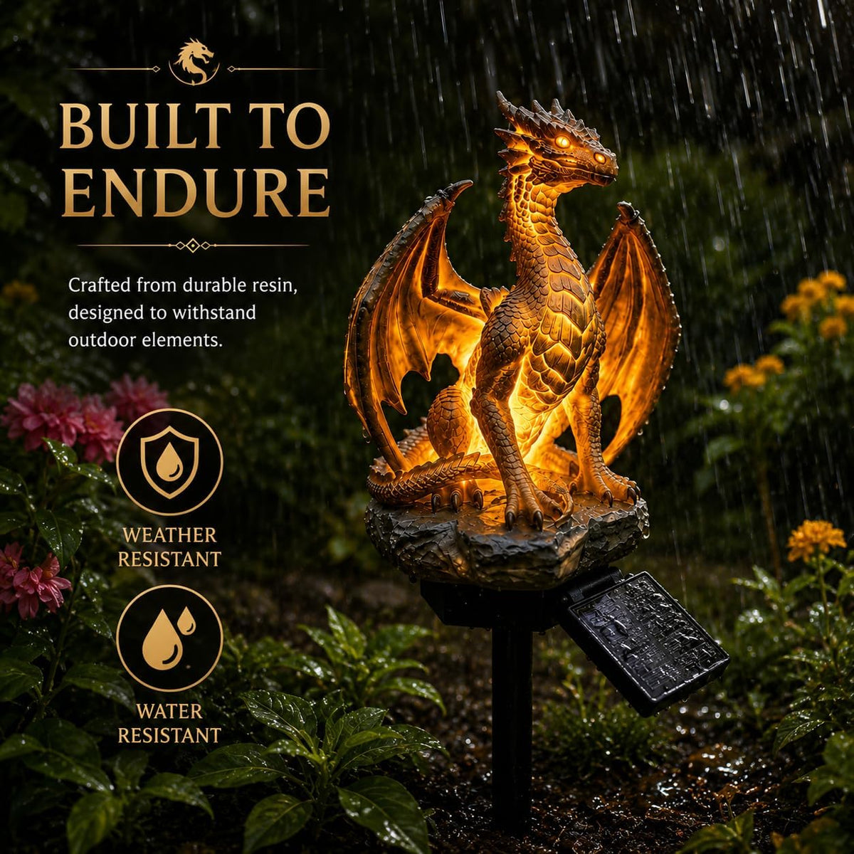 Dragon Lover's Gift Solar LED Dragon Statue – Waterproof Garden & Patio Ornament