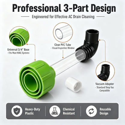 Universal AC Drain Line Cleaner Adapter, Wet/Dry Vacuum Attachment