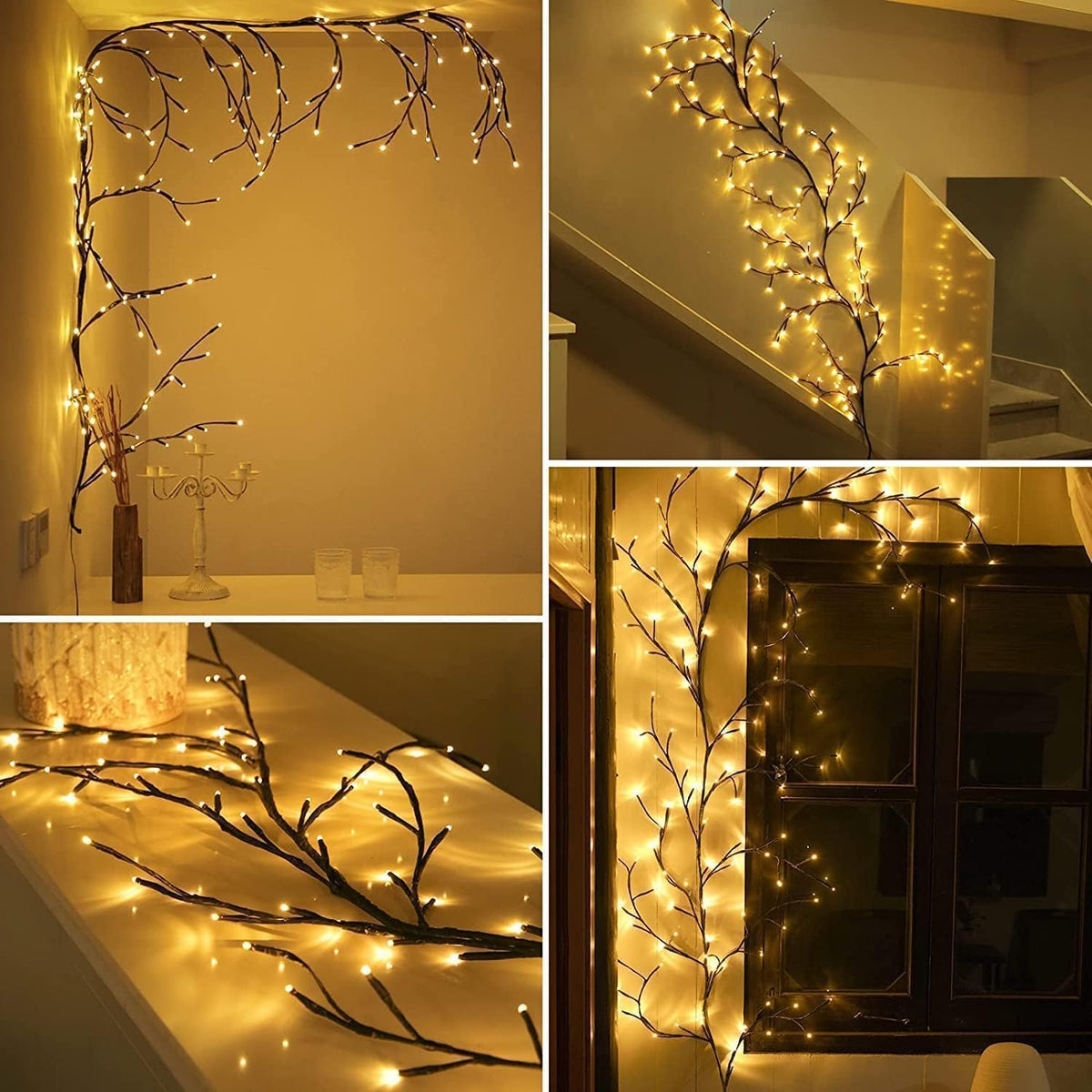 8FT Indoor Easter Vine String Lights – 96 Warm White LEDs, Plug-In Powered – Willow Branch Design for Indoor Easter Décor