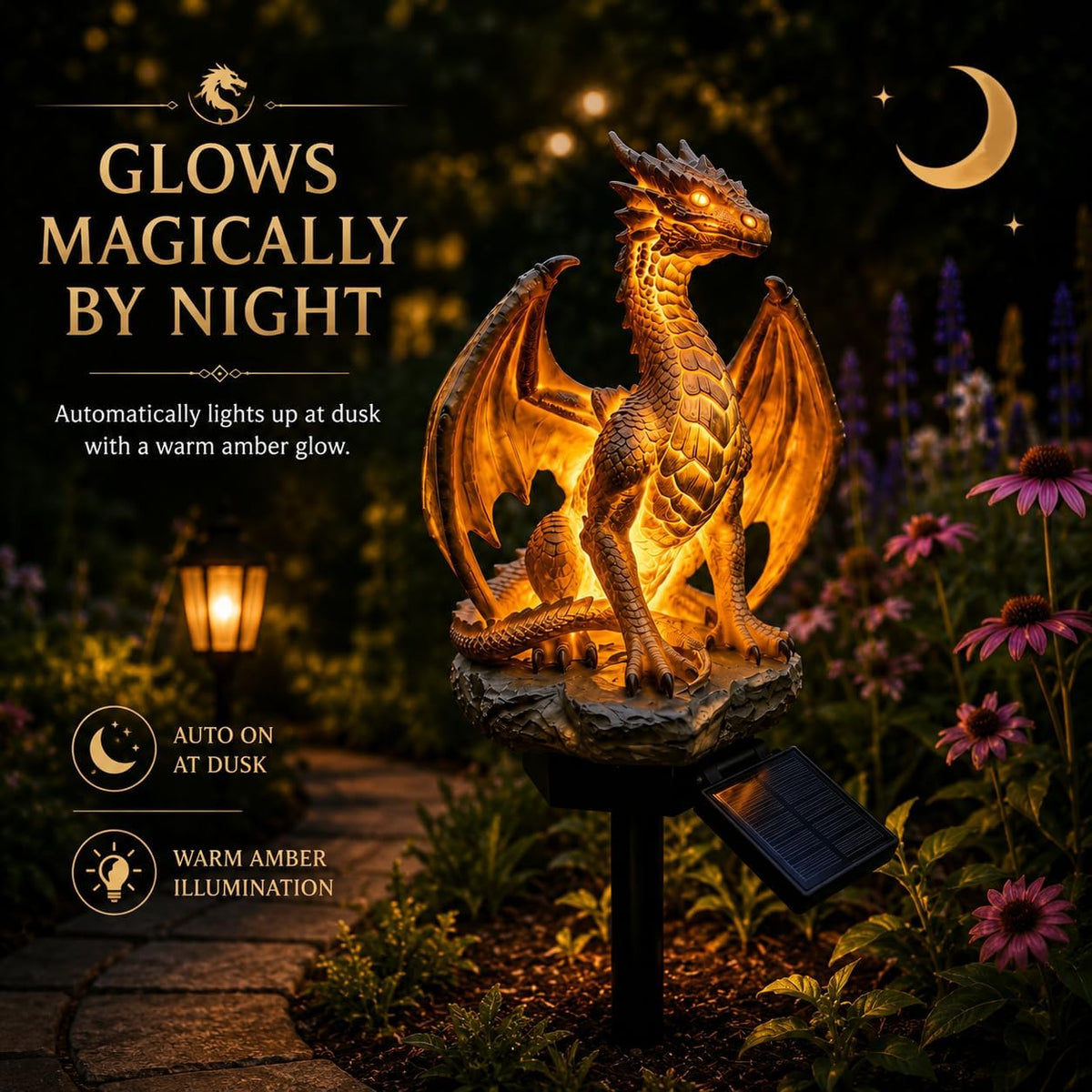 Dragon Lover's Gift Solar LED Dragon Statue – Waterproof Garden & Patio Ornament