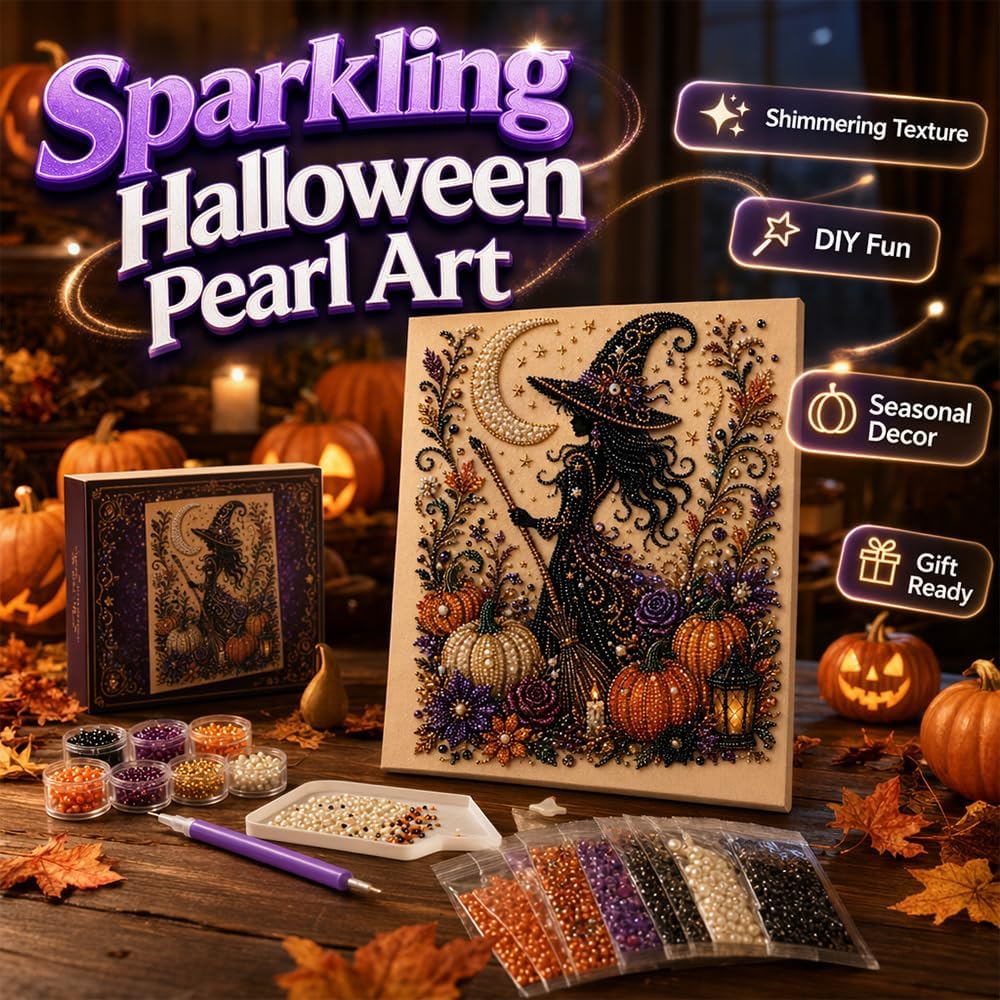 Halloween Pearl Art DIY Kit – Turn Tiny Pearls into Spooky-Cute Magic