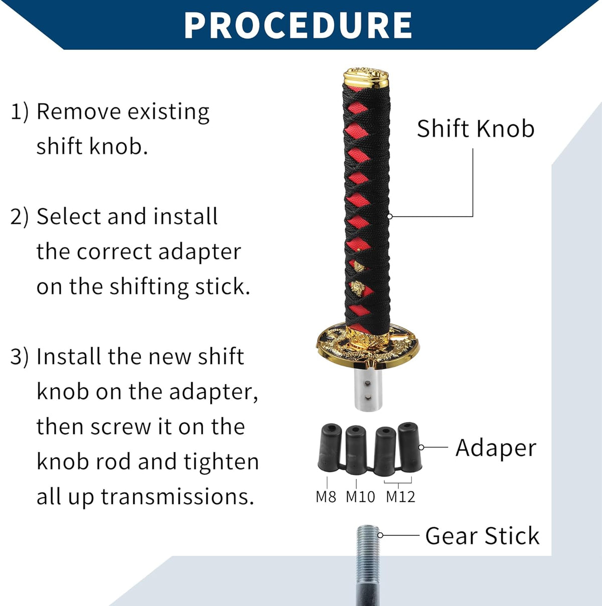 Long Iron Gear Shift Knob with 4 Adapters
