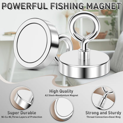 350 LBS Heavy Duty Fishing Magnet, Magnet with Countersunk Eyebolt