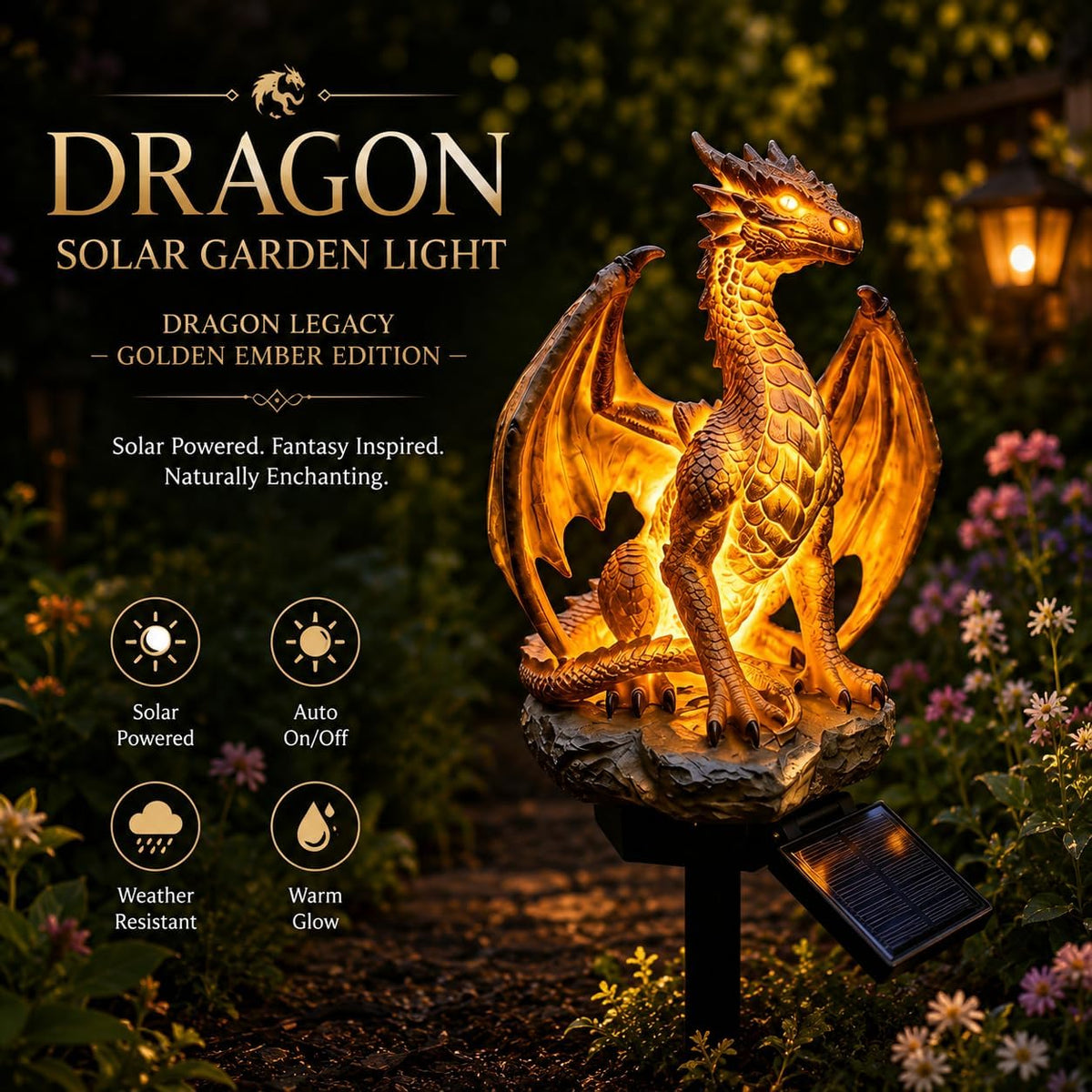 Dragon Lover's Gift Solar LED Dragon Statue – Waterproof Garden & Patio Ornament