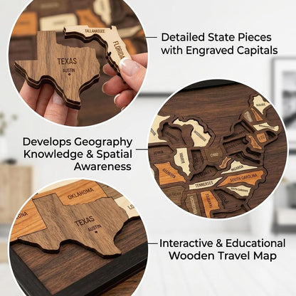 Limited 49% off - USA Wooden Travel Map Puzzle for Adventure Lovers