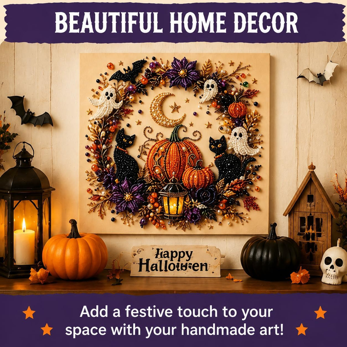 Halloween Pearl Art DIY Kit – Turn Tiny Pearls into Spooky-Cute Magic
