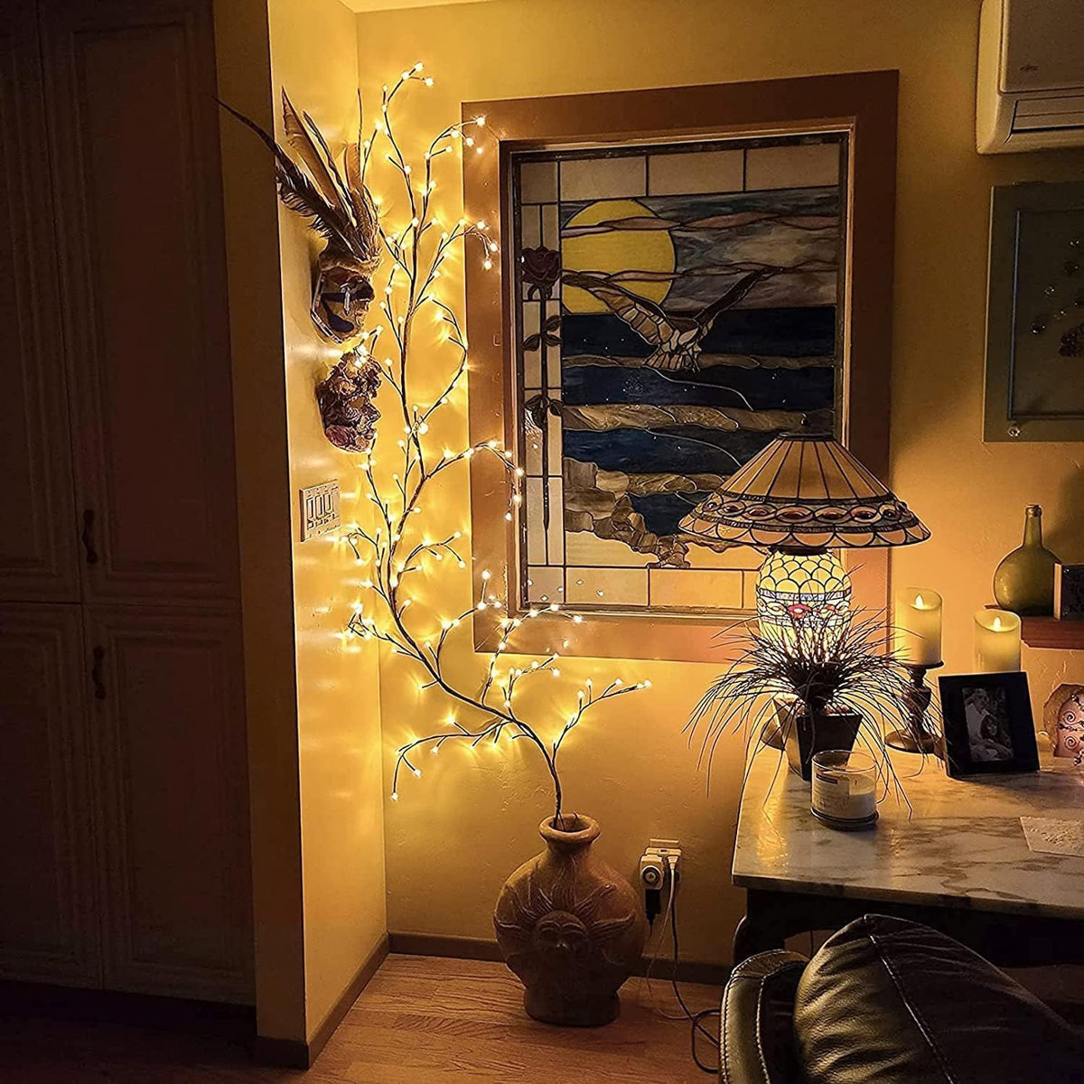 8FT Indoor Easter Vine String Lights – 96 Warm White LEDs, Plug-In Powered – Willow Branch Design for Indoor Easter Décor
