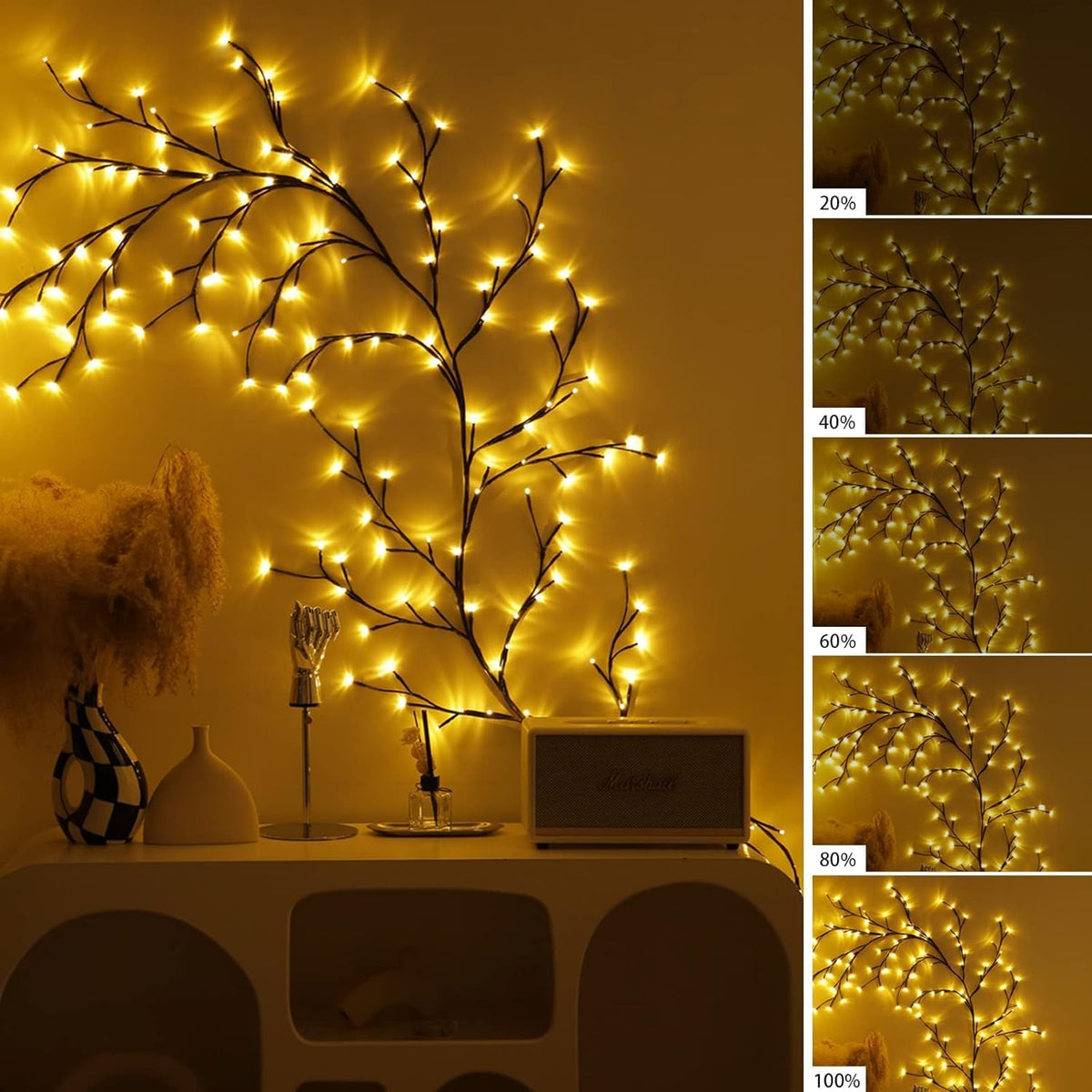 8FT Indoor Easter Vine String Lights – 96 Warm White LEDs, Plug-In Powered – Willow Branch Design for Indoor Easter Décor