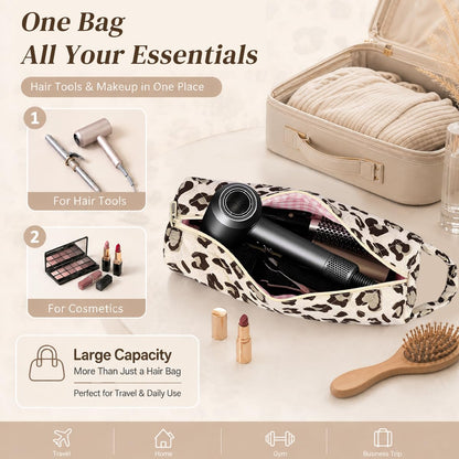 Quilted Multi‑Purpose Storage Bag, Portable Zipper Cosmetic Makeup Pouch with Handle