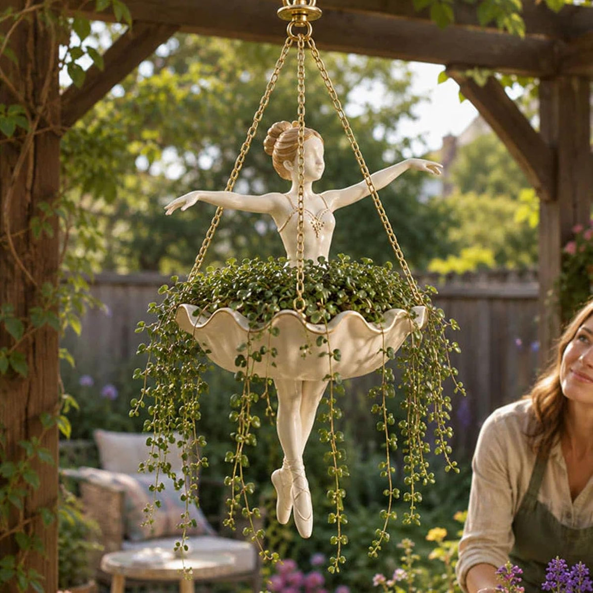 Ballet Dancer Hanging Planter – Graceful Artistry, Living Greenery