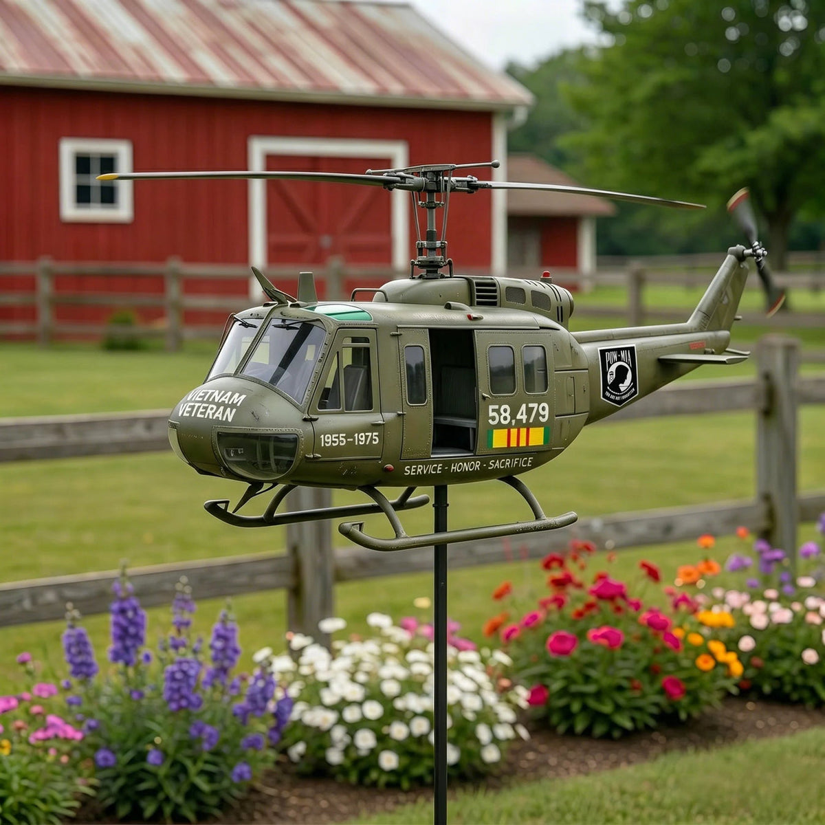 Veteran UH1 Helicopter Metal Wind Spinner Yard Ornament