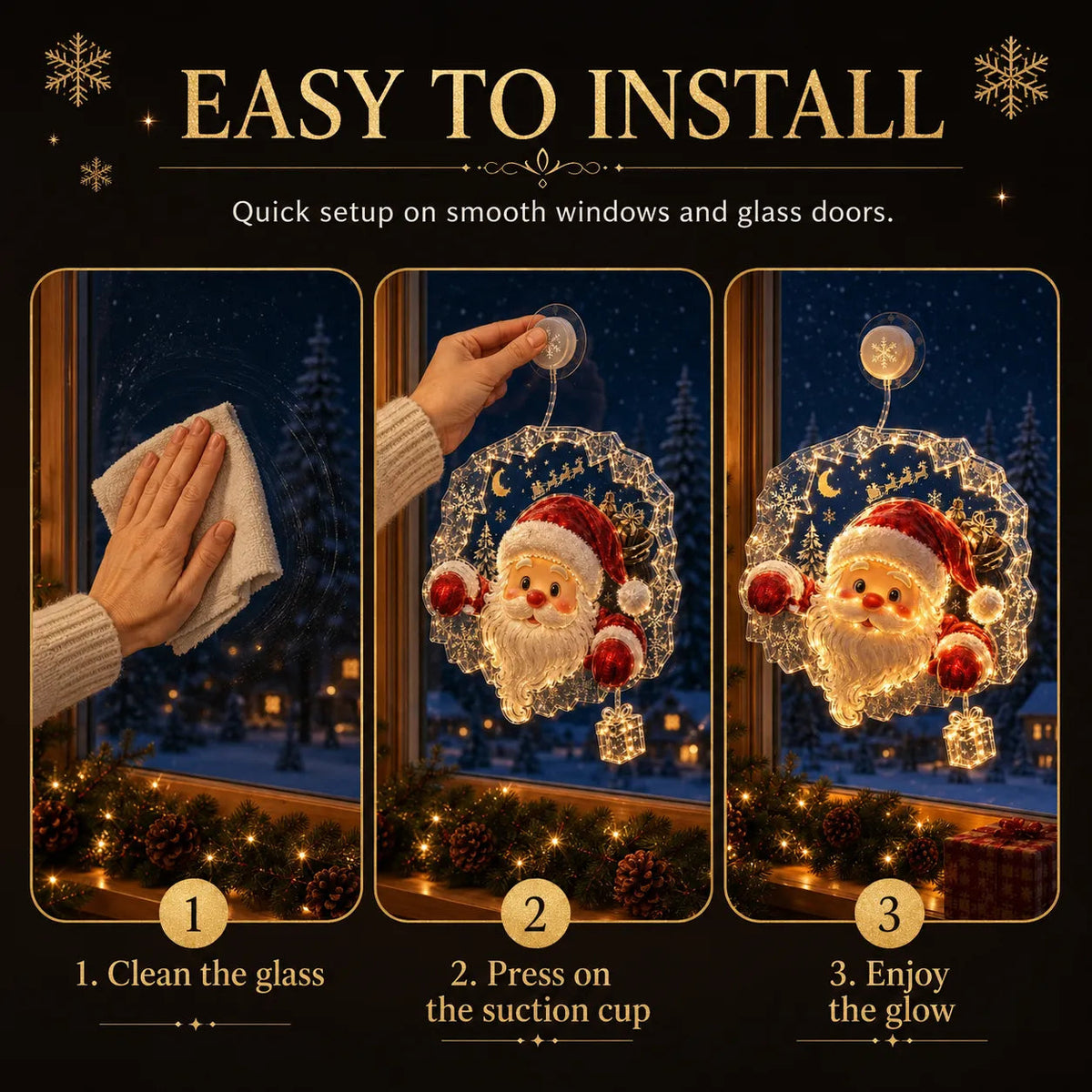 Last Day 50% OFFLighted Christmas Window Decoration with Suction Cup | Warm LED Window Light with Double-Layer Design & Multiple Festive Styles Flat Version