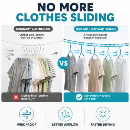 3 Roll Portable Clothesline – 196.85 Inch Adjustable Laundry Line, Windproof & Non-Slip