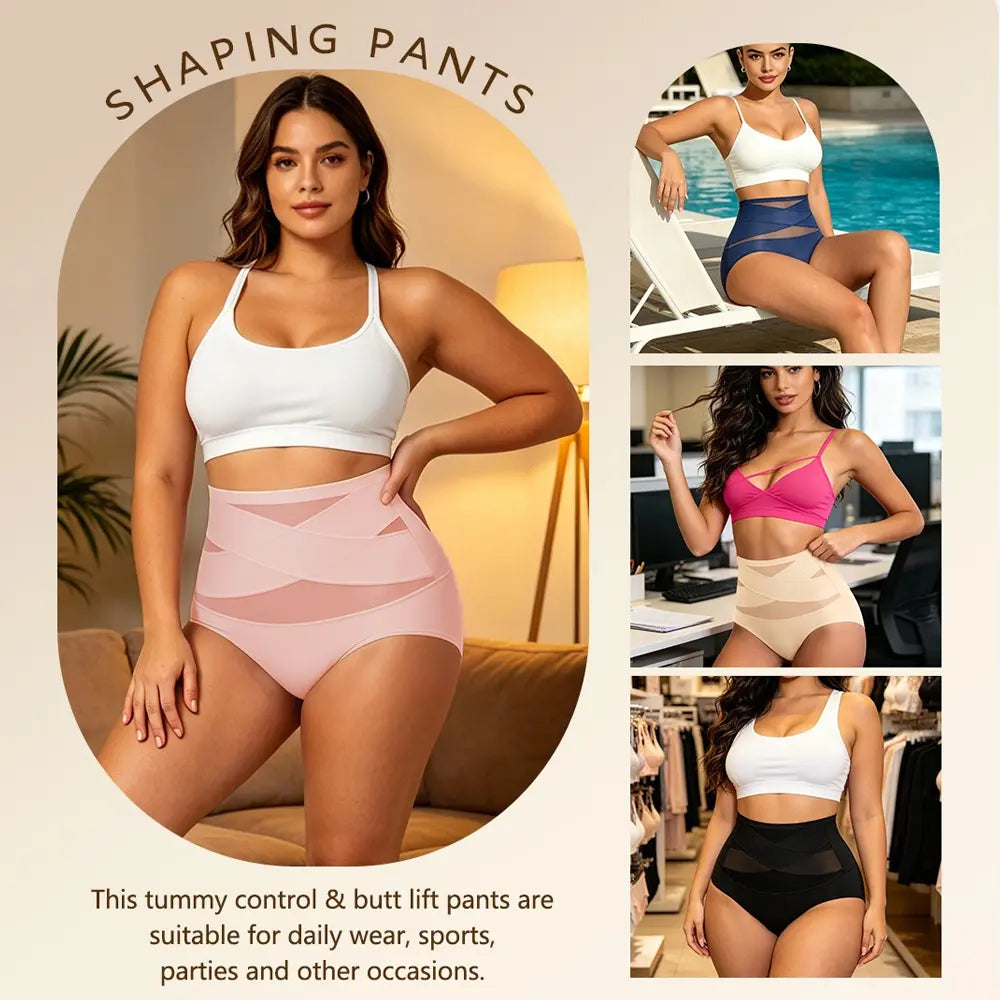 Women's Sheer High Waist Shaping Underwear, Sexy Mesh Shapewear Panty