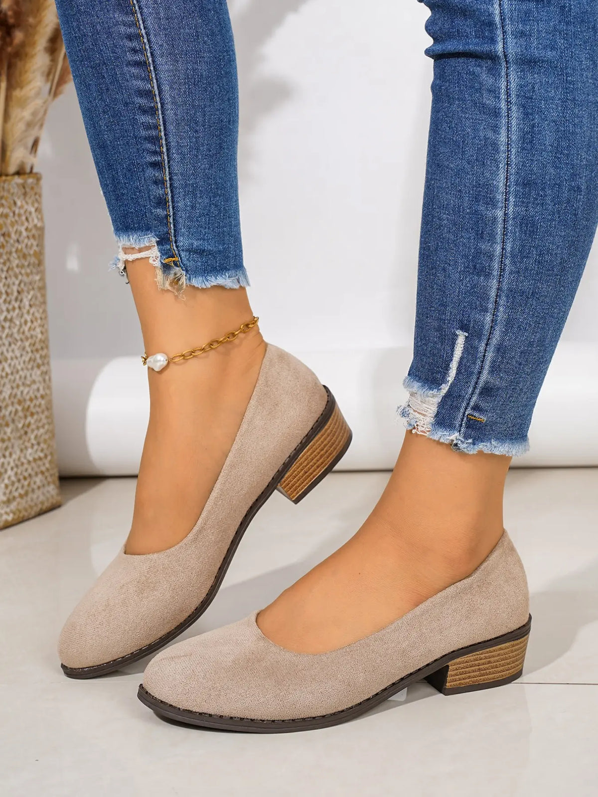 Women's Velvet Heels – Round Toe, Slip-On