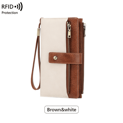 Women's long wallet, stylish clutch, elegant solid color RFID blocking leather wallet