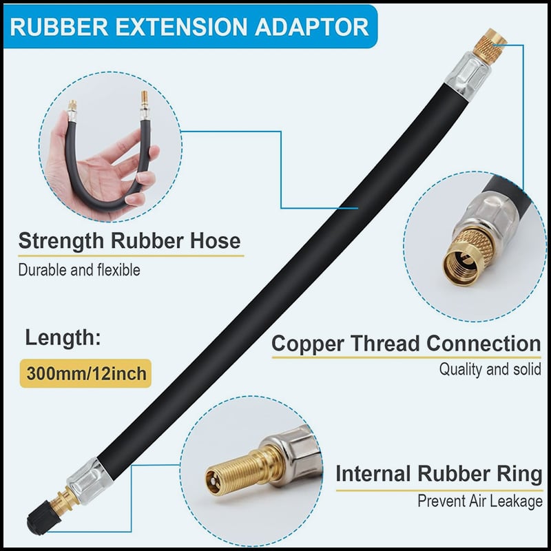Garage Essential Universal Flexible Tire Valve Extenders for Car, Motorcycle, RV, Truck, Bike, Scooter