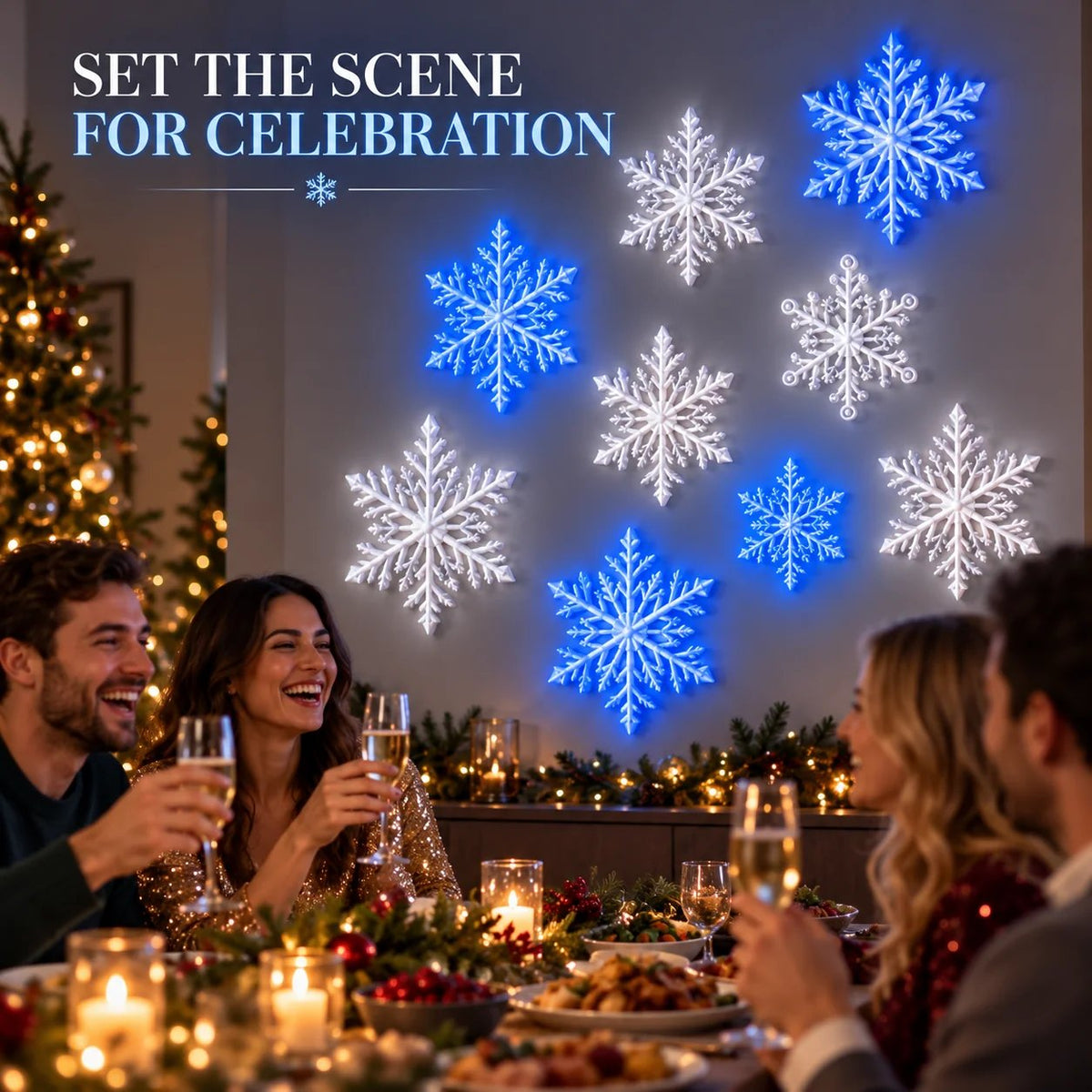 LED Snowflake Wall Lights | 3D Christmas Snowflake Décor with Blue & White Glow, Remote Control & Magical Indoor Holiday Atmosphere