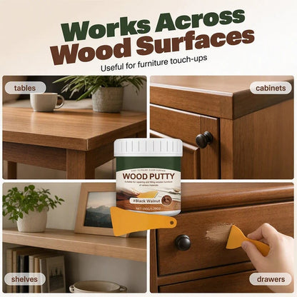 Wood Repair Filler Putty – Fills Cracks & Chips, Smooths Surfaces, Blends with Dark Wood