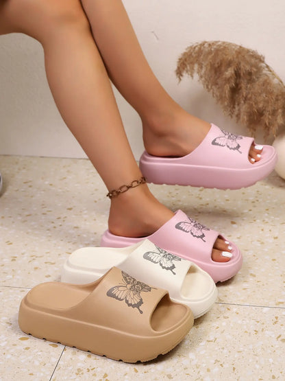 Women's Butterfly Print Cartoon Print Sandals – Open Toe, Chunky Sole, Lightweight