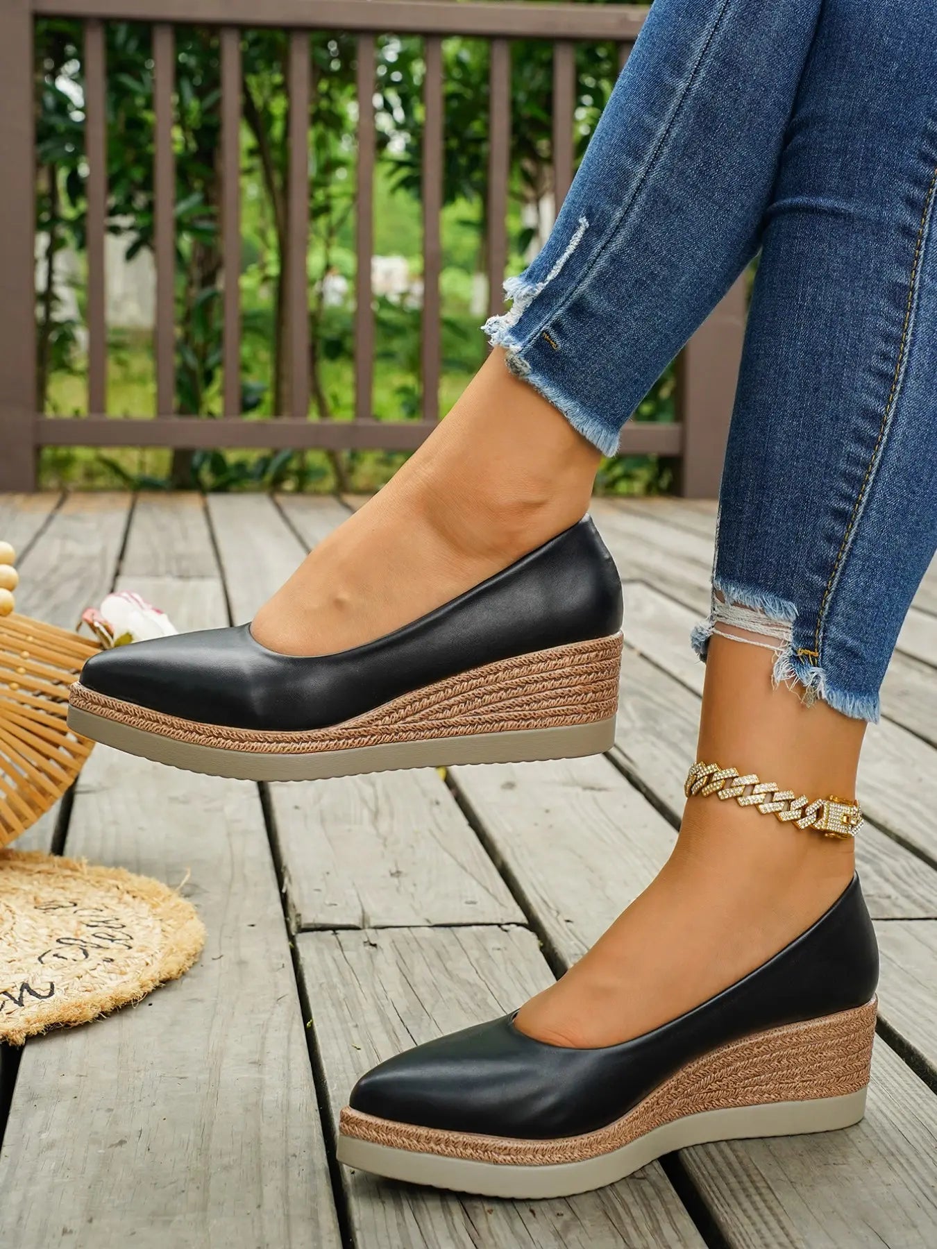 Women's Faux Leather Rubber Wedge Sandals – Low Heel