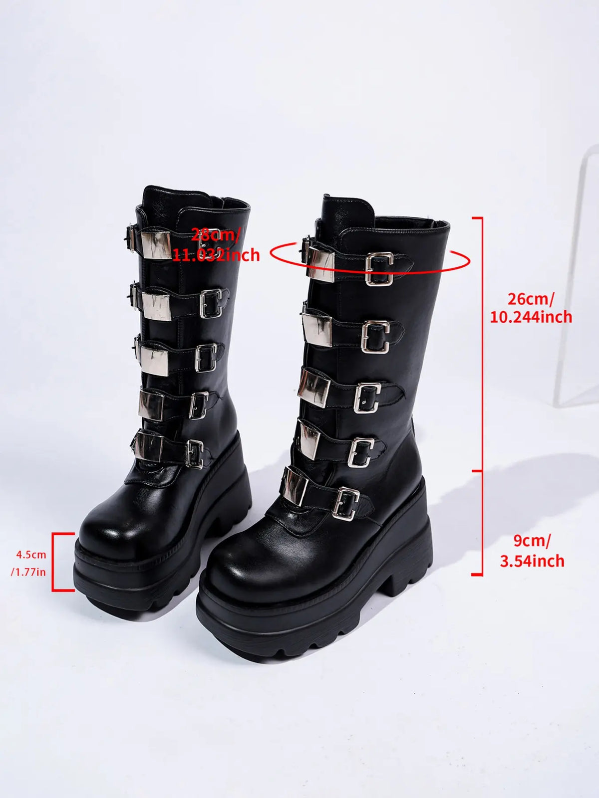 Women's Gothic Mid-Calf Boots – Chunky Sole, High Heel