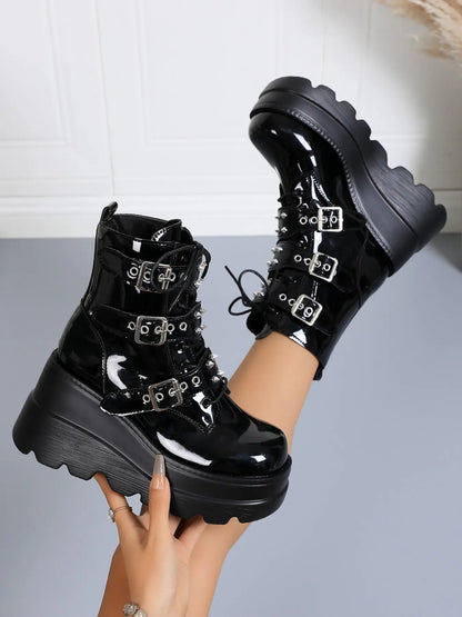 Women's Punk Faux Leather Ankle Boots