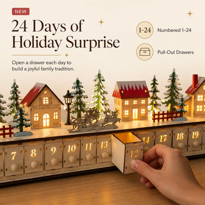 Christmas Magic Lighted Wooden Christmas Advent Calendar 24 Drawers for Festive Holiday Countdown