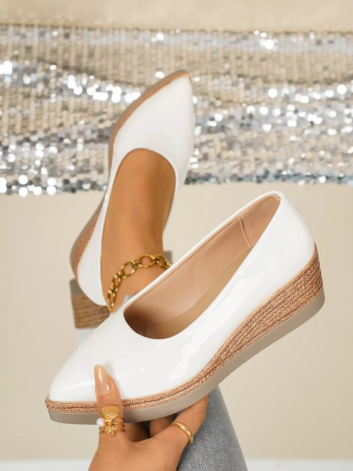 Women's Faux Leather Rubber Wedge Sandals