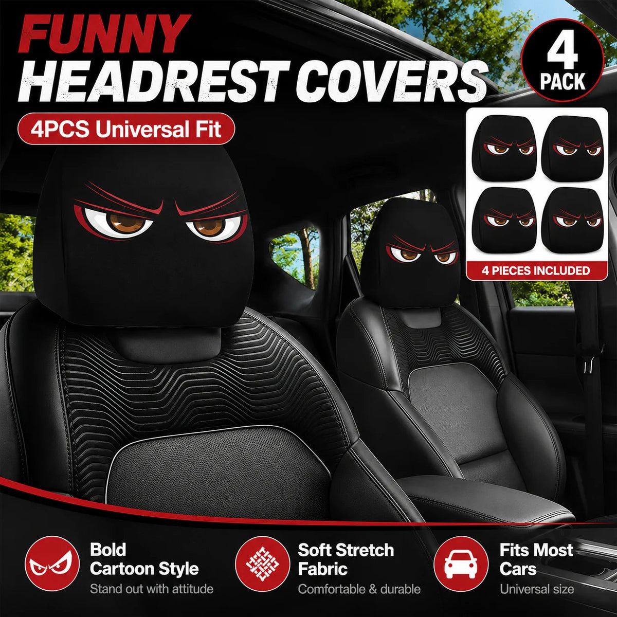 LAST DAY SALE 49% OFF- Funny Cartoon Car Headrest Covers – 2PCS Universal Fit