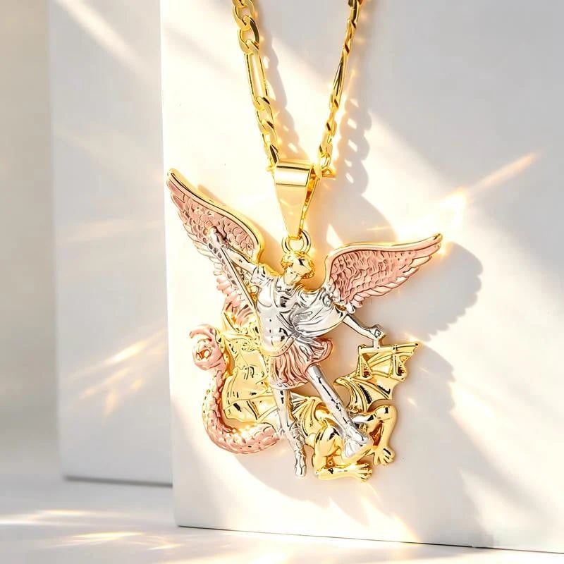 2026 New Arrivals 50% OFFTri-Tone Angel Guardian Pendant Necklace – Elegant & symbolic – Perfect for daily wear or gifting – delicate and meaningful