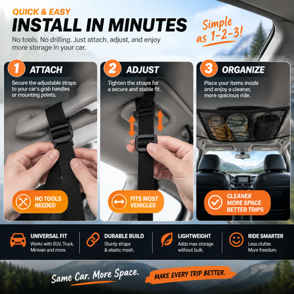 Car Ceiling Cargo Net | Hidden Roof Storage Organizer