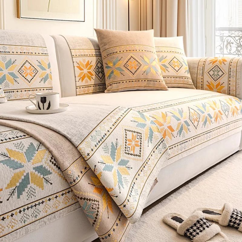 Non-Slip Bohemian Chenille Sofa Cushion Cover – Soft, boho pattern & machine washable – Non-slip backing, fits most sofas – perfect for cozy home decor or pet-friendly spaces