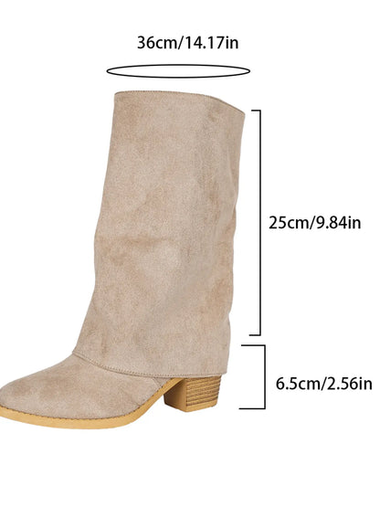 Women's Mid-Calf Boots – Round Toe, Low Heel