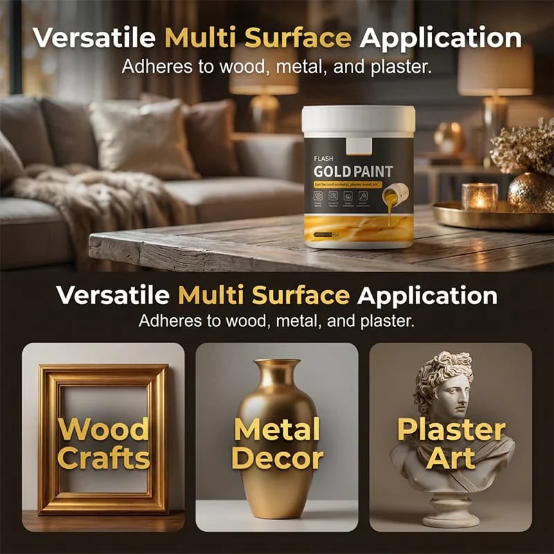 49% OFF Today | Water-Based Flash Gold Paint Metallic Shine for Canvas, Wood & Ceramic