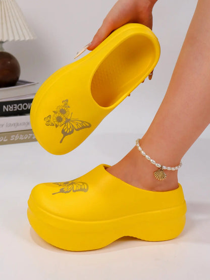 Women's Butterfly Print Floral Slides – Round Toe, Lightweight